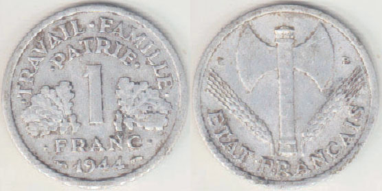 1944 France 1 Franc A008017 - Click Image to Close